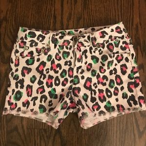 Leopard print jean shorts